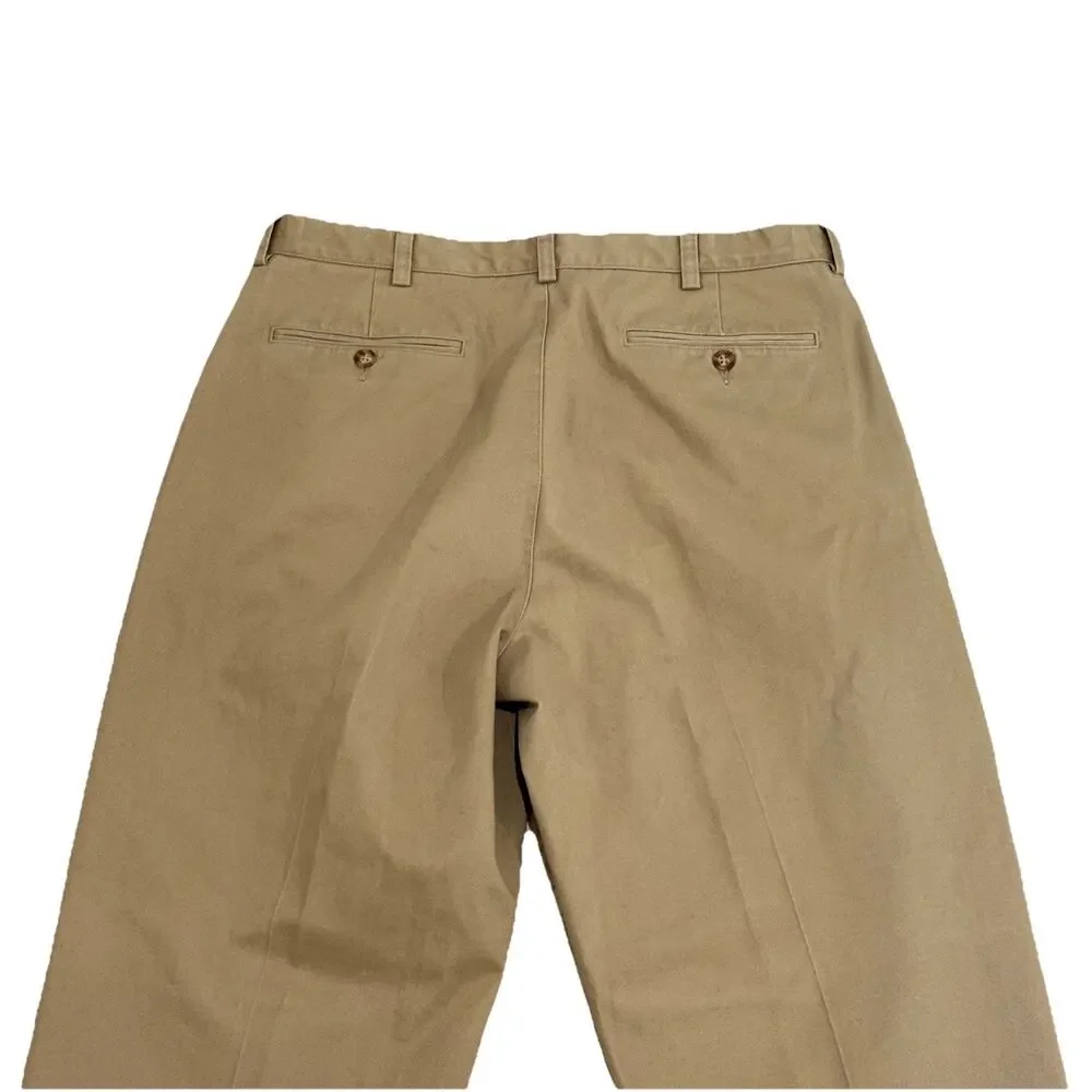 L.L. Bean Comfort Waist Chinos Mens 35x30 Double Pleated Khaki Tan Pants Relaxed - Picture 6 of 11